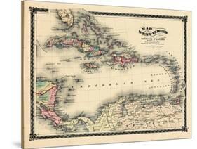 1876, County Map of Florida, West Indies, Caribbean, Mexico, Cuba, South America, United-null-Stretched Canvas