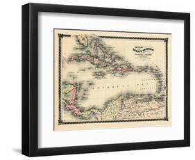 1876, County Map of Florida, West Indies, Caribbean, Mexico, Cuba, South America, United-null-Framed Premium Giclee Print