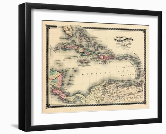 1876, County Map of Florida, West Indies, Caribbean, Mexico, Cuba, South America, United-null-Framed Giclee Print