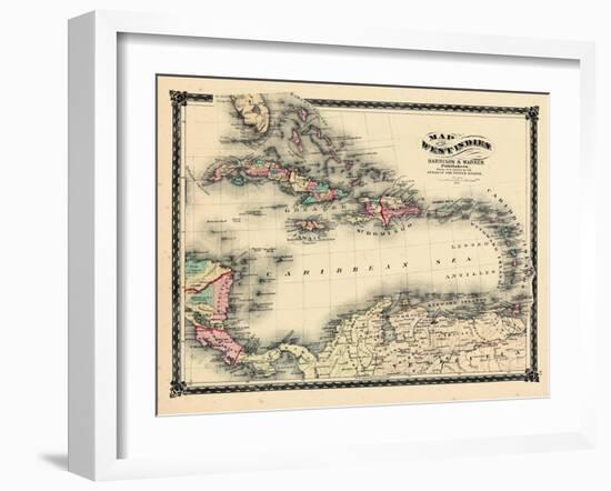 1876, County Map of Florida, West Indies, Caribbean, Mexico, Cuba, South America, United-null-Framed Giclee Print