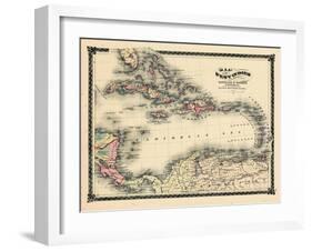 1876, County Map of Florida, West Indies, Caribbean, Mexico, Cuba, South America, United-null-Framed Giclee Print