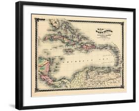 1876, County Map of Florida, West Indies, Caribbean, Mexico, Cuba, South America, United-null-Framed Giclee Print