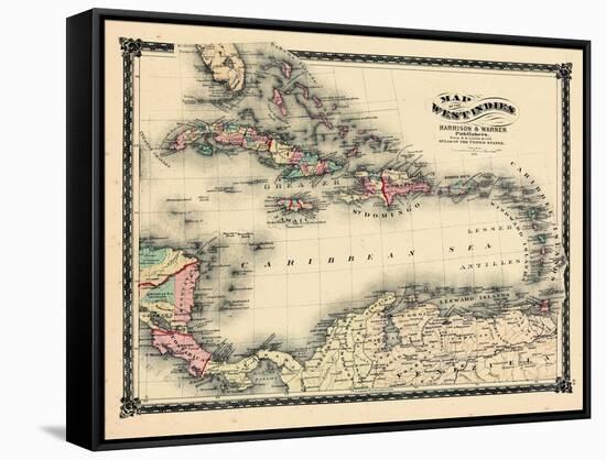 1876, County Map of Florida, West Indies, Caribbean, Mexico, Cuba, South America, United-null-Framed Stretched Canvas