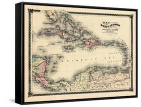 1876, County Map of Florida, West Indies, Caribbean, Mexico, Cuba, South America, United-null-Framed Stretched Canvas