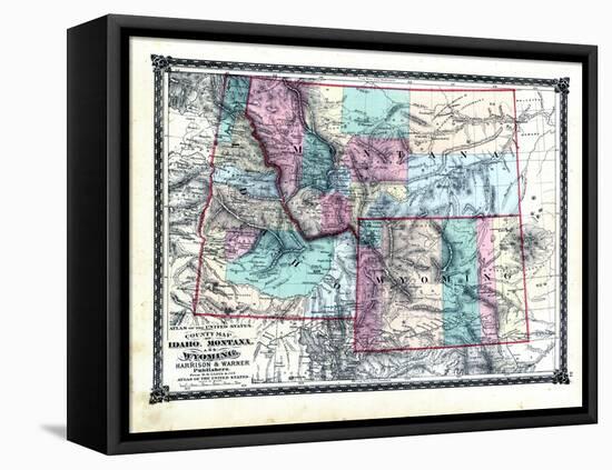 1876, County Map of Idaho, Montana and Wyoming, Missouri, United States-null-Framed Stretched Canvas