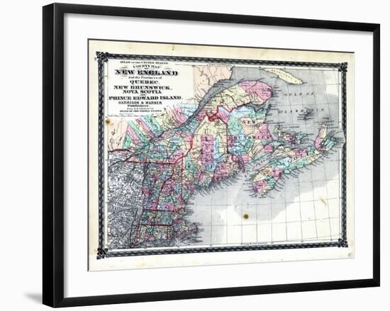 1876, County Map of New England and the Provinces of Quebec, New Brunswick, Nova Scotia and Prince-null-Framed Giclee Print