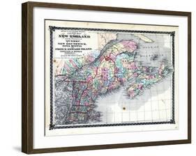 1876, County Map of New England and the Provinces of Quebec, New Brunswick, Nova Scotia and Prince-null-Framed Giclee Print