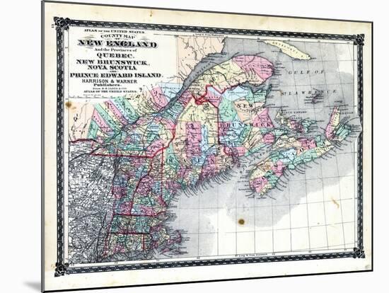 1876, County Map of New England and the Provinces of Quebec, New Brunswick, Nova Scotia and Prince-null-Mounted Giclee Print