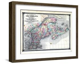 1876, County Map of New England and the Provinces of Quebec, New Brunswick, Nova Scotia and Prince-null-Framed Giclee Print