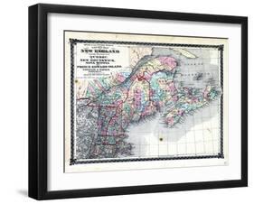 1876, County Map of New England and the Provinces of Quebec, New Brunswick, Nova Scotia and Prince-null-Framed Giclee Print