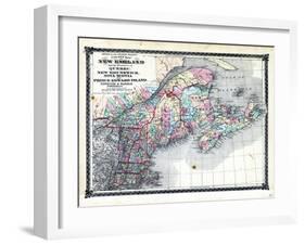 1876, County Map of New England and the Provinces of Quebec, New Brunswick, Nova Scotia and Prince-null-Framed Giclee Print