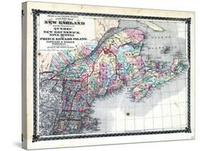 1876, County Map of New England and the Provinces of Quebec, New Brunswick, Nova Scotia and Prince-null-Stretched Canvas