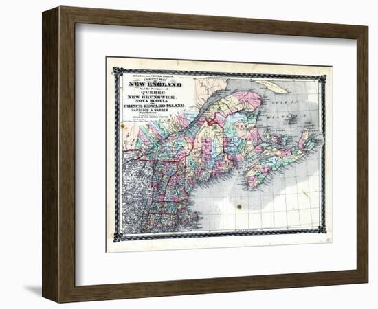 1876, County Map of New England and the Provinces of Quebec, New Brunswick, Nova Scotia and Prince-null-Framed Giclee Print