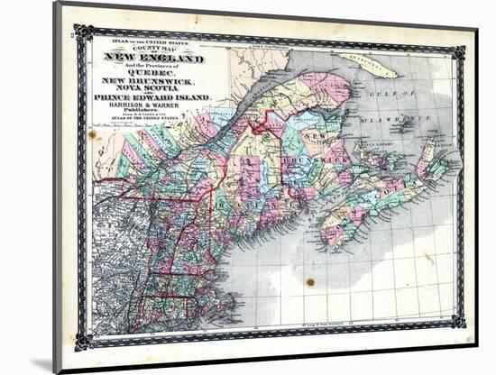 1876, County Map of New England and the Provinces of Quebec, New Brunswick, Nova Scotia and Prince-null-Mounted Giclee Print