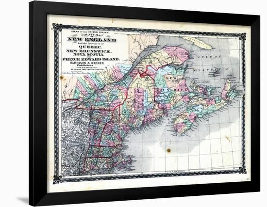 1876, County Map of New England and the Provinces of Quebec, New Brunswick, Nova Scotia and Prince-null-Framed Giclee Print