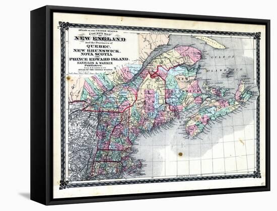 1876, County Map of New England and the Provinces of Quebec, New Brunswick, Nova Scotia and Prince-null-Framed Stretched Canvas