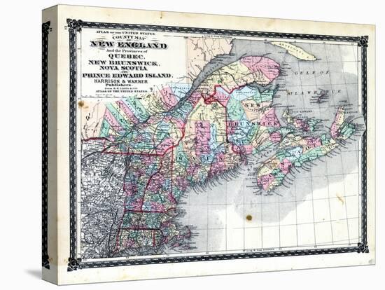 1876, County Map of New England and the Provinces of Quebec, New Brunswick, Nova Scotia and Prince-null-Stretched Canvas