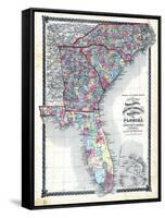 1876, County Map of North Carolina, South Carolina, Georgia and Florida, Missouri, United States-null-Framed Stretched Canvas