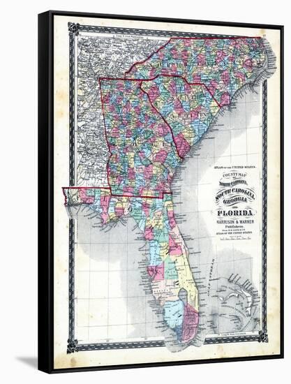 1876, County Map of North Carolina, South Carolina, Georgia and Florida, Missouri, United States-null-Framed Stretched Canvas