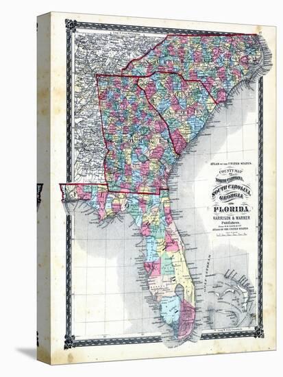 1876, County Map of North Carolina, South Carolina, Georgia and Florida, Missouri, United States-null-Stretched Canvas