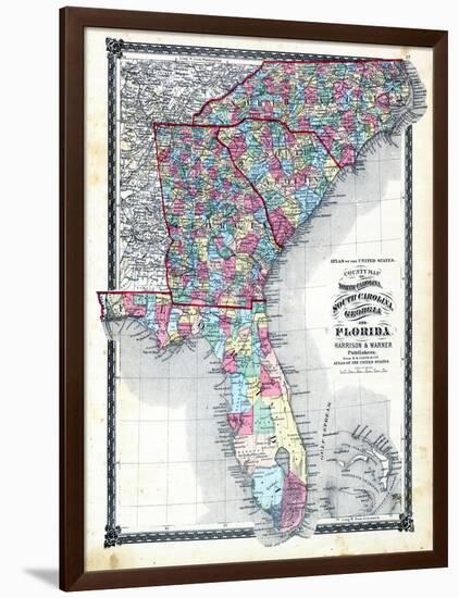 1876, County Map of North Carolina, South Carolina, Georgia and Florida, Missouri, United States-null-Framed Premium Giclee Print