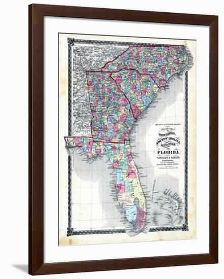 1876, County Map of North Carolina, South Carolina, Georgia and Florida, Missouri, United States-null-Framed Giclee Print