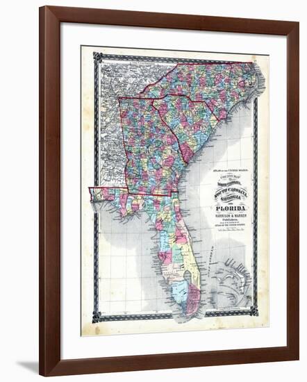 1876, County Map of North Carolina, South Carolina, Georgia and Florida, Missouri, United States-null-Framed Giclee Print