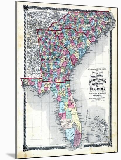 1876, County Map of North Carolina, South Carolina, Georgia and Florida, Missouri, United States-null-Mounted Giclee Print