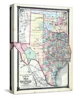 1876, County Map of Texas and Indian Territory, Missouri, United States-null-Stretched Canvas