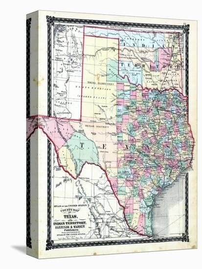 1876, County Map of Texas and Indian Territory, Missouri, United States-null-Stretched Canvas