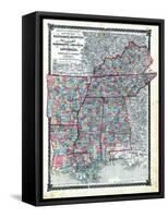 1876, County Map Tennessee, Kentucky, Alabana, Mississippi, Arkansas and Louisiana, Missouri, Unite-null-Framed Stretched Canvas