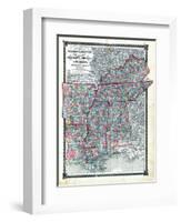 1876, County Map Tennessee, Kentucky, Alabana, Mississippi, Arkansas and Louisiana, Missouri, Unite-null-Framed Giclee Print