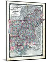 1876, County Map Tennessee, Kentucky, Alabana, Mississippi, Arkansas and Louisiana, Missouri, Unite-null-Mounted Giclee Print