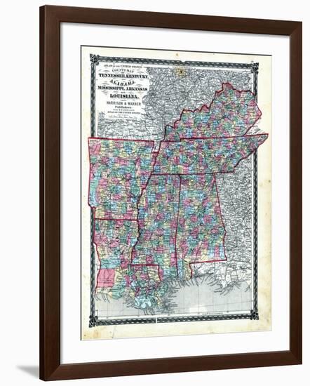 1876, County Map Tennessee, Kentucky, Alabana, Mississippi, Arkansas and Louisiana, Missouri, Unite-null-Framed Giclee Print