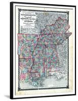 1876, County Map Tennessee, Kentucky, Alabana, Mississippi, Arkansas and Louisiana, Missouri, Unite-null-Framed Premium Giclee Print