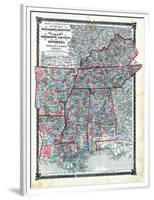 1876, County Map Tennessee, Kentucky, Alabana, Mississippi, Arkansas and Louisiana, Missouri, Unite-null-Framed Premium Giclee Print
