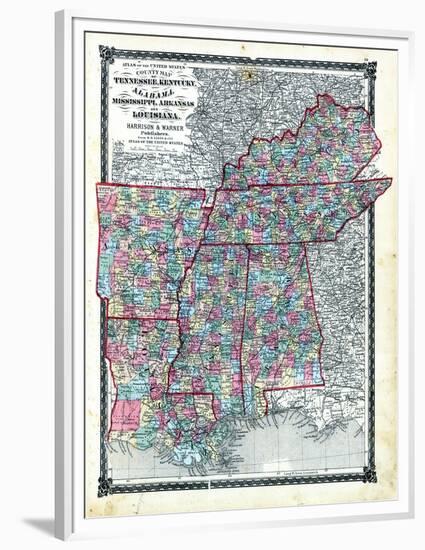 1876, County Map Tennessee, Kentucky, Alabana, Mississippi, Arkansas and Louisiana, Missouri, Unite-null-Framed Premium Giclee Print