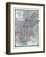 1876, County Map Tennessee, Kentucky, Alabana, Mississippi, Arkansas and Louisiana, Missouri, Unite-null-Framed Giclee Print