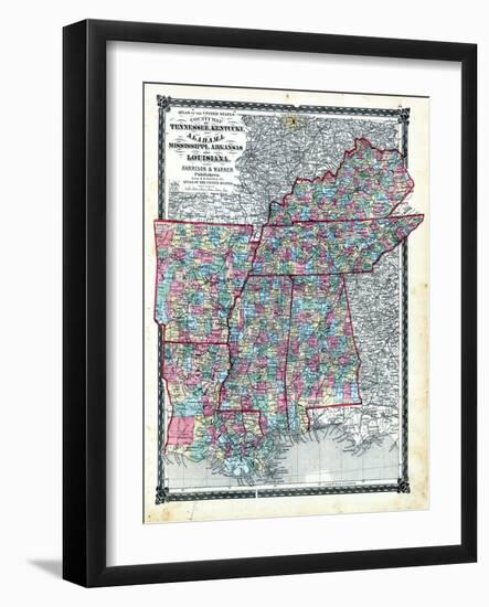 1876, County Map Tennessee, Kentucky, Alabana, Mississippi, Arkansas and Louisiana, Missouri, Unite-null-Framed Giclee Print