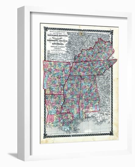 1876, County Map Tennessee, Kentucky, Alabana, Mississippi, Arkansas and Louisiana, Missouri, Unite-null-Framed Giclee Print