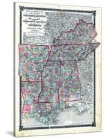 1876, County Map Tennessee, Kentucky, Alabana, Mississippi, Arkansas and Louisiana, Missouri, Unite-null-Stretched Canvas