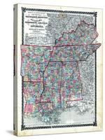 1876, County Map Tennessee, Kentucky, Alabana, Mississippi, Arkansas and Louisiana, Missouri, Unite-null-Stretched Canvas