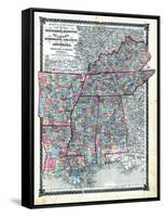 1876, County Map Tennessee, Kentucky, Alabana, Mississippi, Arkansas and Louisiana, Missouri, Unite-null-Framed Stretched Canvas