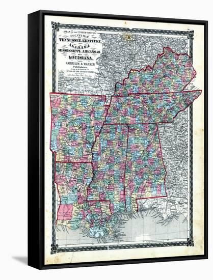 1876, County Map Tennessee, Kentucky, Alabana, Mississippi, Arkansas and Louisiana, Missouri, Unite-null-Framed Stretched Canvas