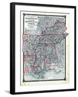 1876, County Map Tennessee, Kentucky, Alabana, Mississippi, Arkansas and Louisiana, Missouri, Unite-null-Framed Giclee Print