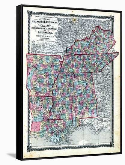 1876, County Map Tennessee, Kentucky, Alabana, Mississippi, Arkansas and Louisiana, Missouri, Unite-null-Framed Stretched Canvas