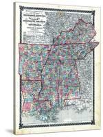 1876, County Map Tennessee, Kentucky, Alabana, Mississippi, Arkansas and Louisiana, Missouri, Unite-null-Stretched Canvas