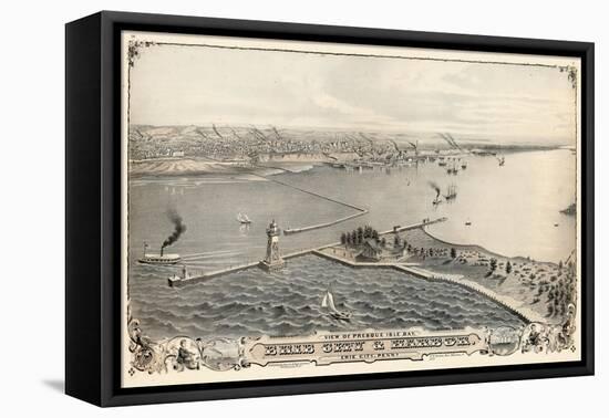 1876, Erie and Presque Isle Bay Bird's Eye View, Pennsylvania, United States-null-Framed Stretched Canvas