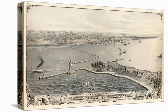 1876, Erie and Presque Isle Bay Bird's Eye View, Pennsylvania, United States-null-Stretched Canvas