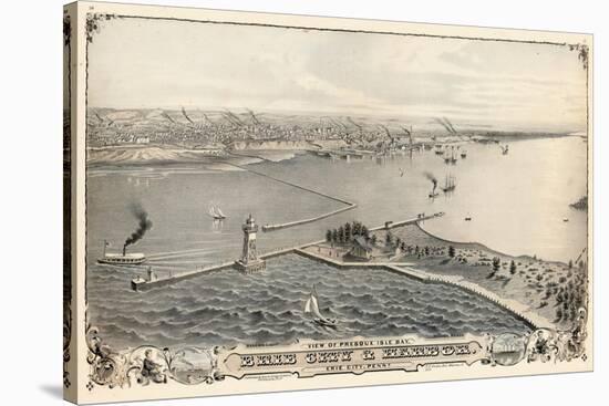 1876, Erie and Presque Isle Bay Bird's Eye View, Pennsylvania, United States-null-Stretched Canvas